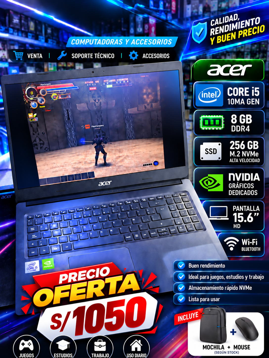 Promoción Acer Core i5 de décima generación a S/1050, sin marca JFSupport ni contacto anterior