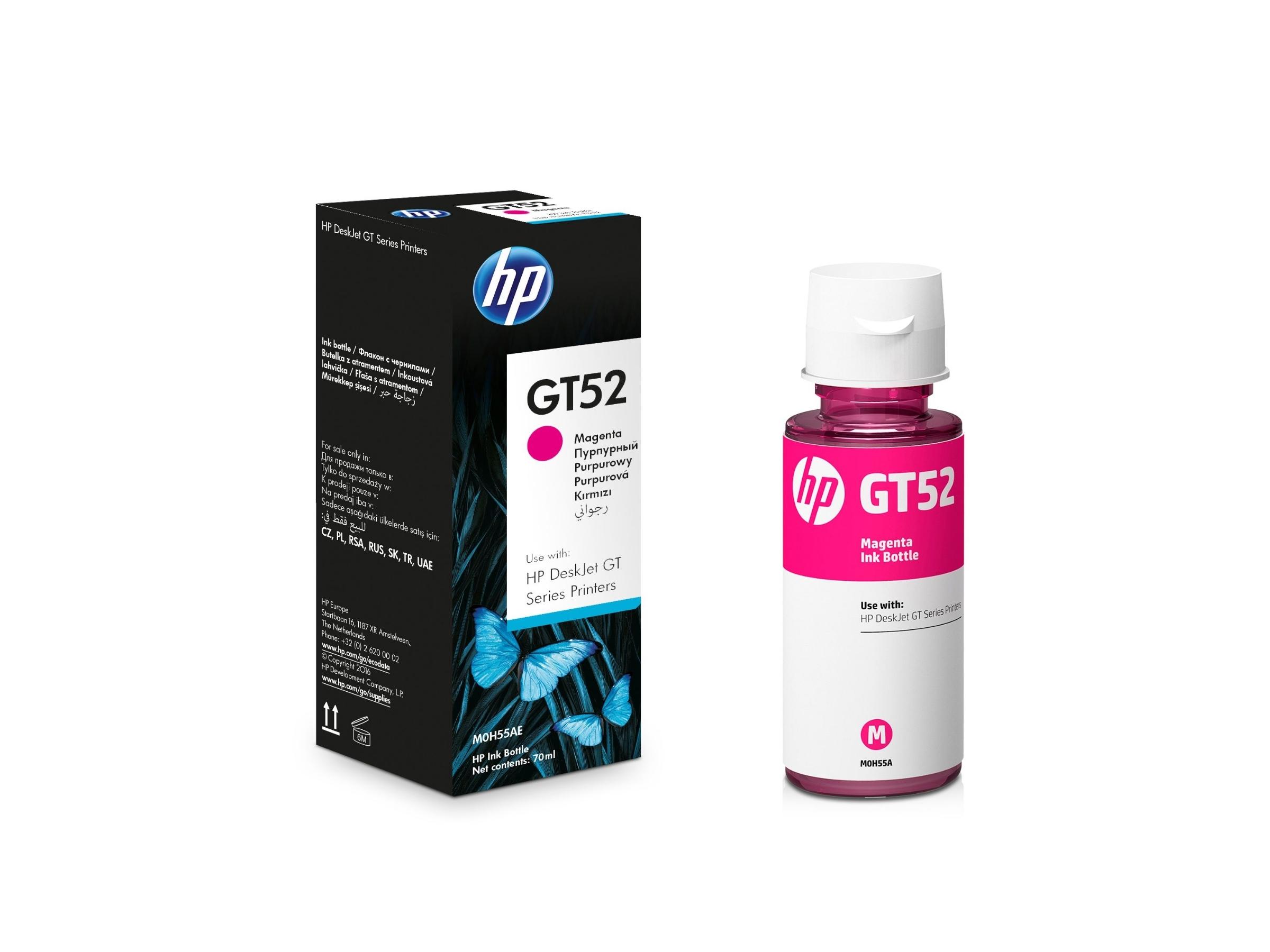 HP GT52 Magenta · foto de una botella